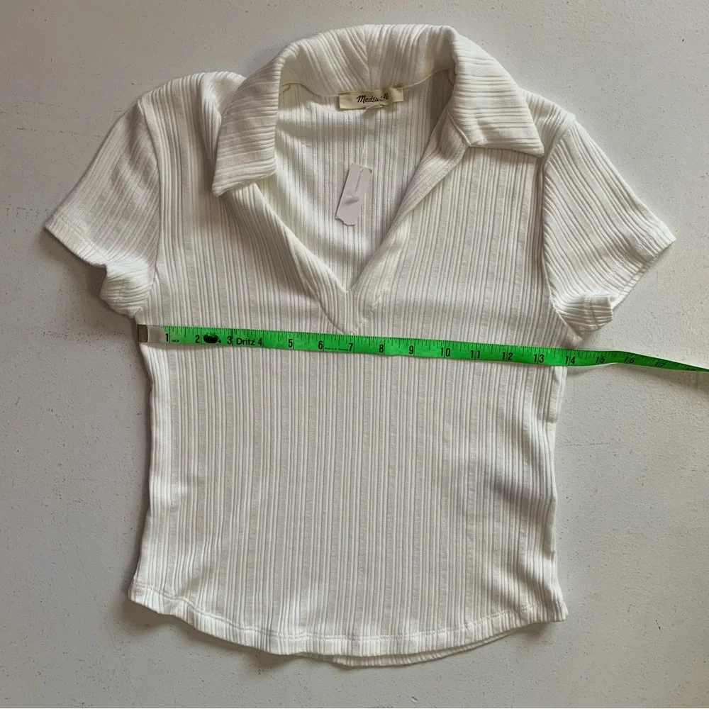 Madewell Ivory Ribbed V-Neck Polo Tee Size XXS NWT - Picture 14 of 17